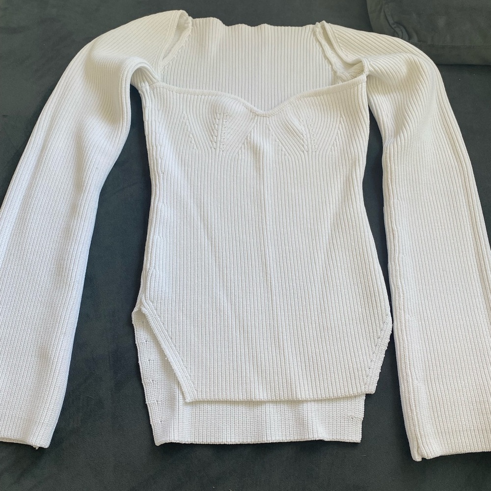 White Ribbed Sweetheart Knit Top - Picture 4 of 6